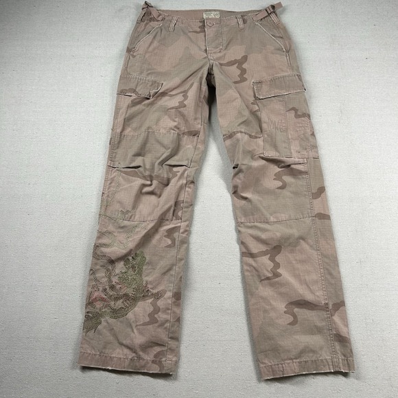 Vintage American Eagle Pants Mens‎ Sm Embroidered Military Cargo Camouflage Y2K